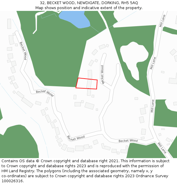 32, BECKET WOOD, NEWDIGATE, DORKING, RH5 5AQ: Location map and indicative extent of plot