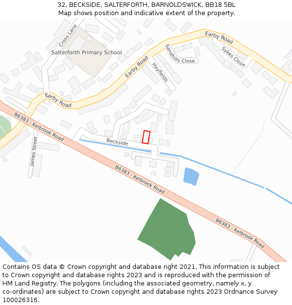 32, BECKSIDE, SALTERFORTH, BARNOLDSWICK, BB18 5BL: Location map and indicative extent of plot