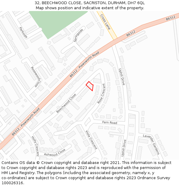 32, BEECHWOOD CLOSE, SACRISTON, DURHAM, DH7 6QL: Location map and indicative extent of plot