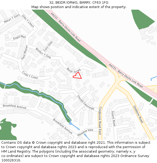 32, BEIDR IORWG, BARRY, CF63 1FG: Location map and indicative extent of plot