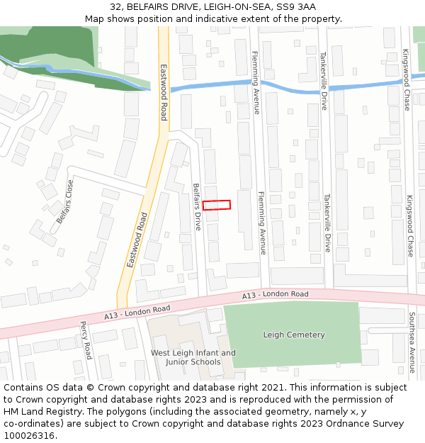 32, BELFAIRS DRIVE, LEIGH-ON-SEA, SS9 3AA: Location map and indicative extent of plot