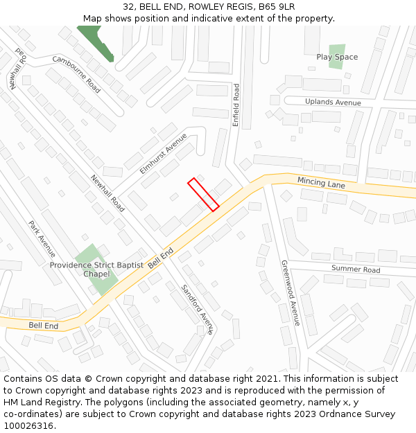 32, BELL END, ROWLEY REGIS, B65 9LR: Location map and indicative extent of plot