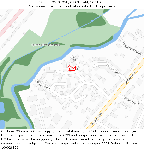 32, BELTON GROVE, GRANTHAM, NG31 9HH: Location map and indicative extent of plot