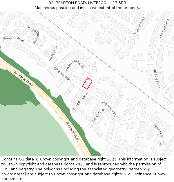 32, BEMPTON ROAD, LIVERPOOL, L17 5BB: Location map and indicative extent of plot