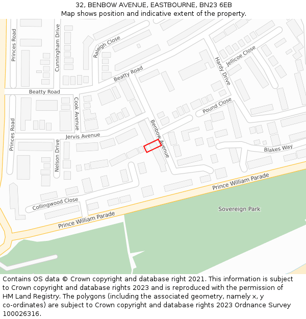32, BENBOW AVENUE, EASTBOURNE, BN23 6EB: Location map and indicative extent of plot