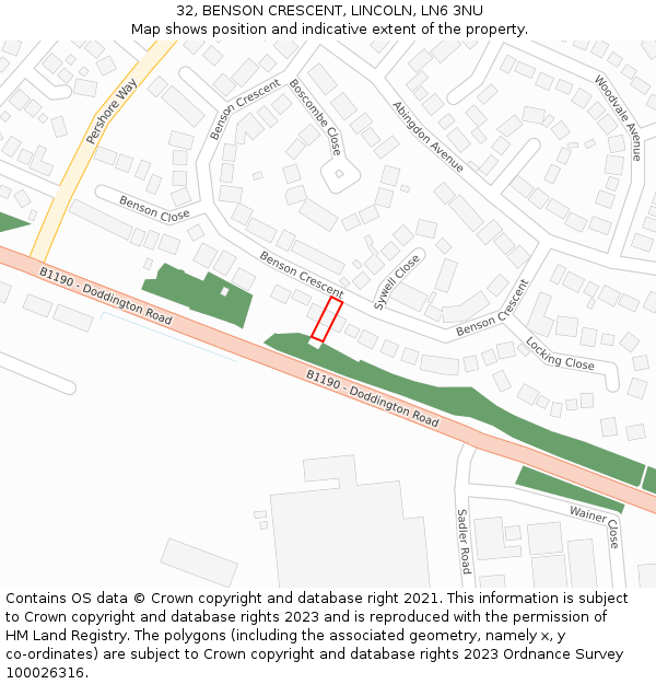 32, BENSON CRESCENT, LINCOLN, LN6 3NU: Location map and indicative extent of plot