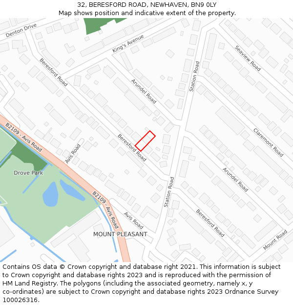 32, BERESFORD ROAD, NEWHAVEN, BN9 0LY: Location map and indicative extent of plot