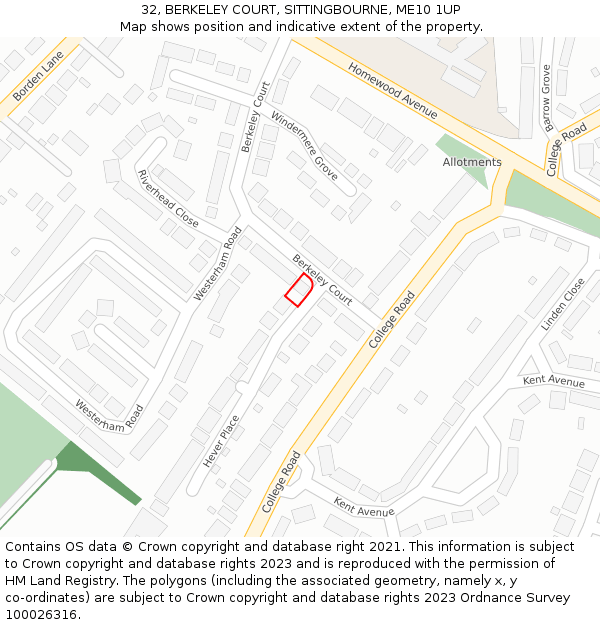 32, BERKELEY COURT, SITTINGBOURNE, ME10 1UP: Location map and indicative extent of plot