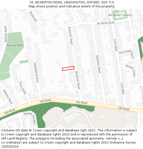 32, BICKERTON ROAD, HEADINGTON, OXFORD, OX3 7LS: Location map and indicative extent of plot