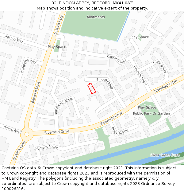 32, BINDON ABBEY, BEDFORD, MK41 0AZ: Location map and indicative extent of plot