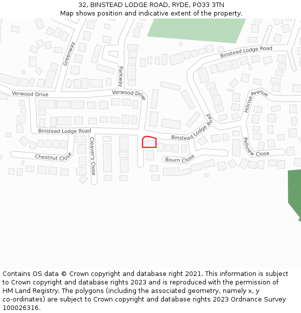 32, BINSTEAD LODGE ROAD, RYDE, PO33 3TN: Location map and indicative extent of plot