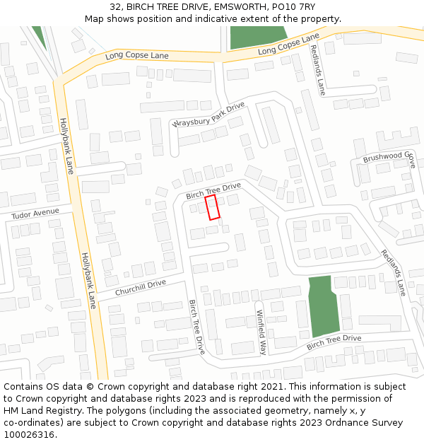 32, BIRCH TREE DRIVE, EMSWORTH, PO10 7RY: Location map and indicative extent of plot