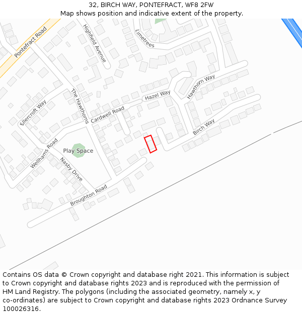 32, BIRCH WAY, PONTEFRACT, WF8 2FW: Location map and indicative extent of plot
