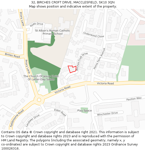 32, BIRCHES CROFT DRIVE, MACCLESFIELD, SK10 3QN: Location map and indicative extent of plot