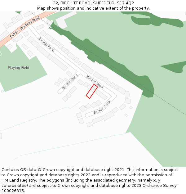 32, BIRCHITT ROAD, SHEFFIELD, S17 4QP: Location map and indicative extent of plot