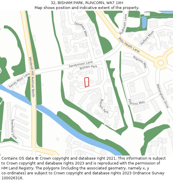 32, BISHAM PARK, RUNCORN, WA7 1XH: Location map and indicative extent of plot