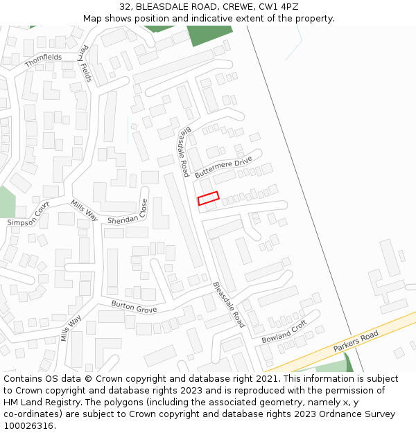 32, BLEASDALE ROAD, CREWE, CW1 4PZ: Location map and indicative extent of plot