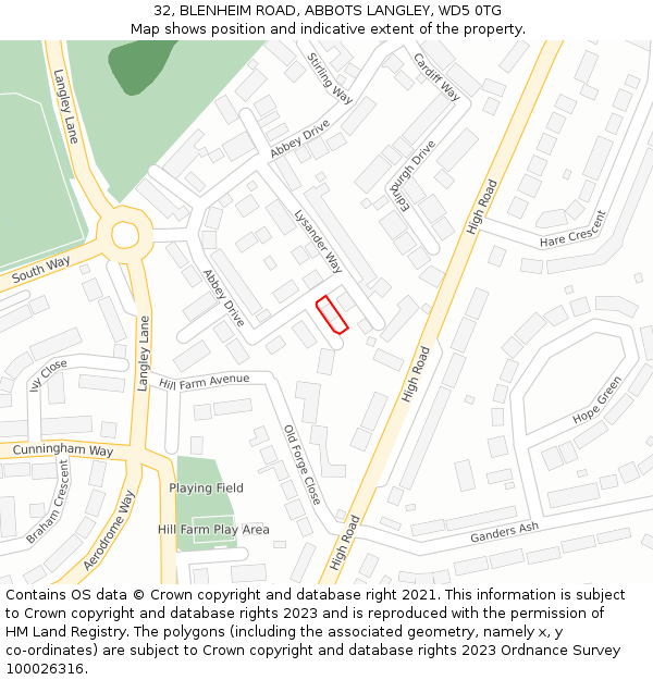 32, BLENHEIM ROAD, ABBOTS LANGLEY, WD5 0TG: Location map and indicative extent of plot