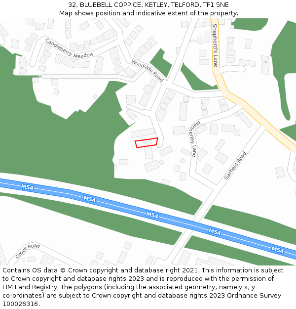 32, BLUEBELL COPPICE, KETLEY, TELFORD, TF1 5NE: Location map and indicative extent of plot