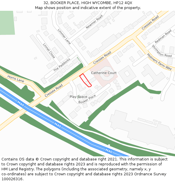 32, BOOKER PLACE, HIGH WYCOMBE, HP12 4QX: Location map and indicative extent of plot