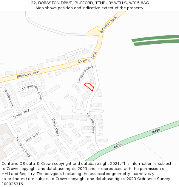 32, BORASTON DRIVE, BURFORD, TENBURY WELLS, WR15 8AG: Location map and indicative extent of plot