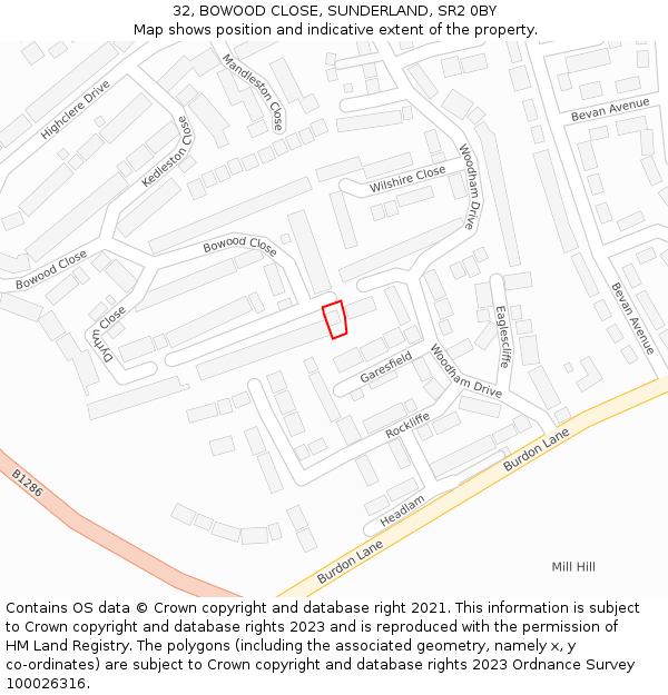 32, BOWOOD CLOSE, SUNDERLAND, SR2 0BY: Location map and indicative extent of plot