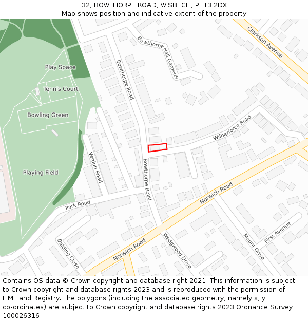 32, BOWTHORPE ROAD, WISBECH, PE13 2DX: Location map and indicative extent of plot