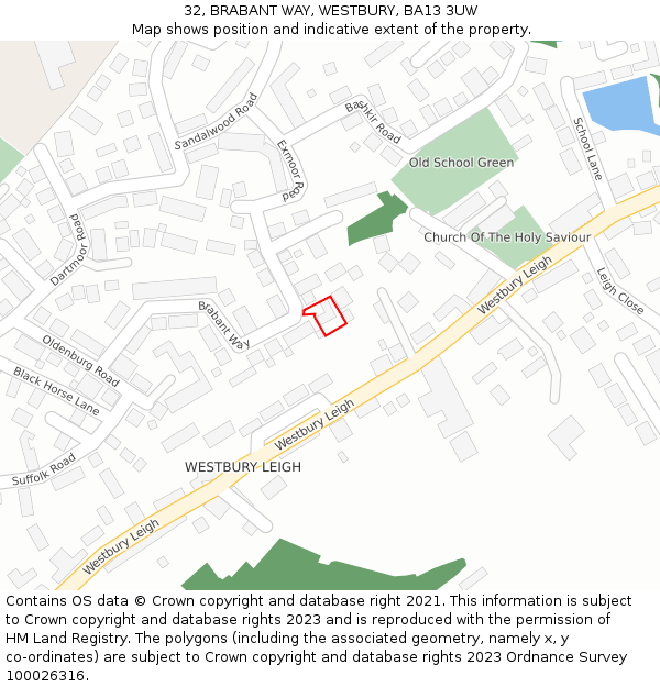 32, BRABANT WAY, WESTBURY, BA13 3UW: Location map and indicative extent of plot