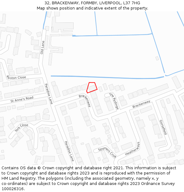 32, BRACKENWAY, FORMBY, LIVERPOOL, L37 7HG: Location map and indicative extent of plot