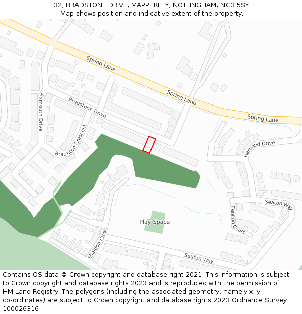 32, BRADSTONE DRIVE, MAPPERLEY, NOTTINGHAM, NG3 5SY: Location map and indicative extent of plot