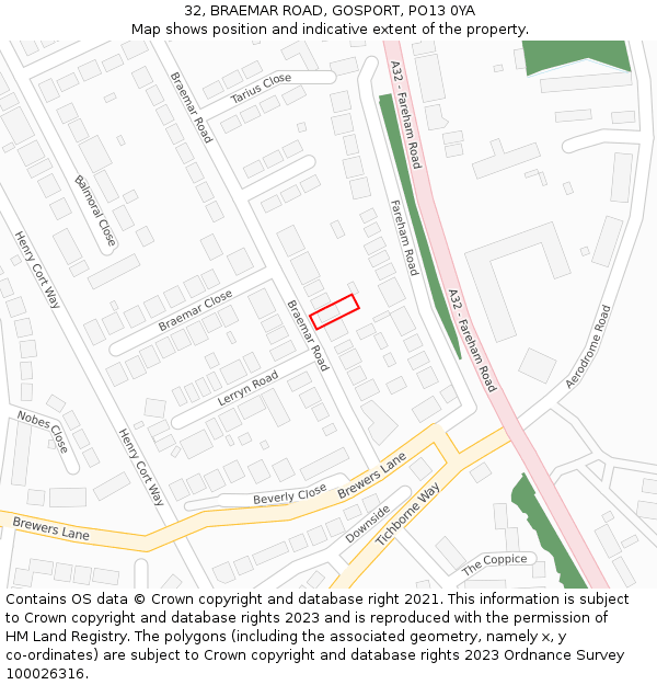 32, BRAEMAR ROAD, GOSPORT, PO13 0YA: Location map and indicative extent of plot