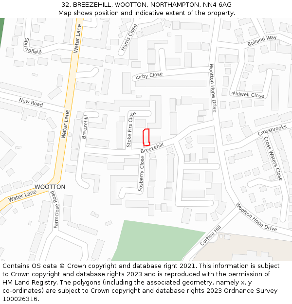 32, BREEZEHILL, WOOTTON, NORTHAMPTON, NN4 6AG: Location map and indicative extent of plot