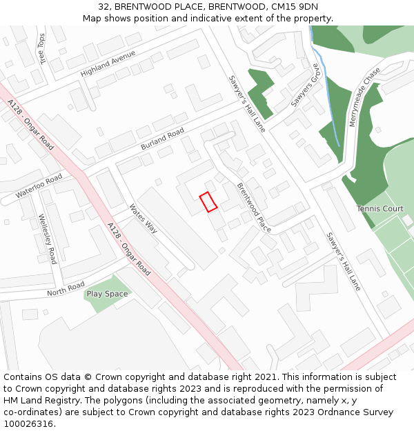 32, BRENTWOOD PLACE, BRENTWOOD, CM15 9DN: Location map and indicative extent of plot