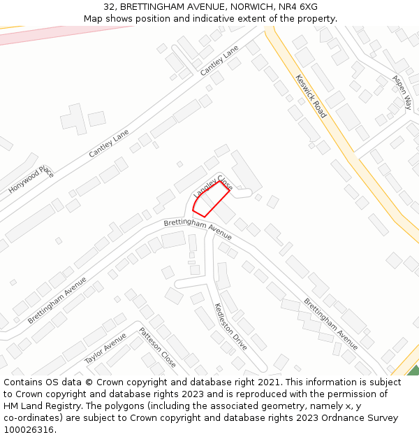 32, BRETTINGHAM AVENUE, NORWICH, NR4 6XG: Location map and indicative extent of plot