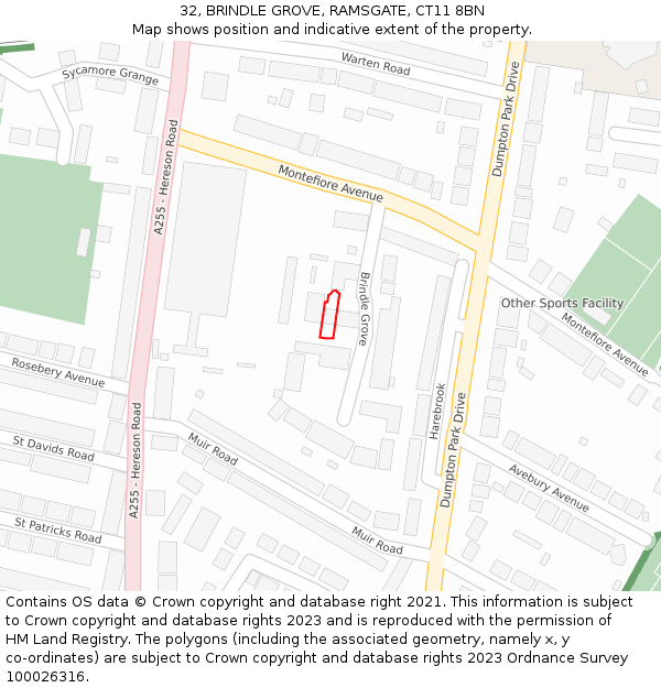 32, BRINDLE GROVE, RAMSGATE, CT11 8BN: Location map and indicative extent of plot