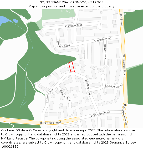 32, BRISBANE WAY, CANNOCK, WS12 2GR: Location map and indicative extent of plot