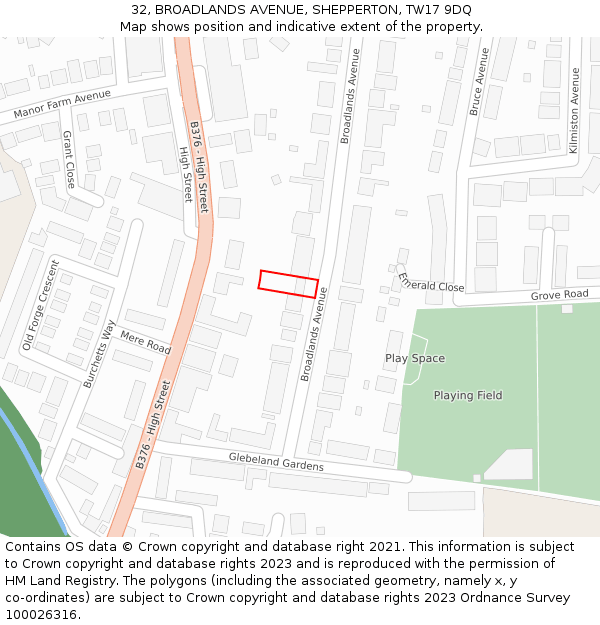 32, BROADLANDS AVENUE, SHEPPERTON, TW17 9DQ: Location map and indicative extent of plot