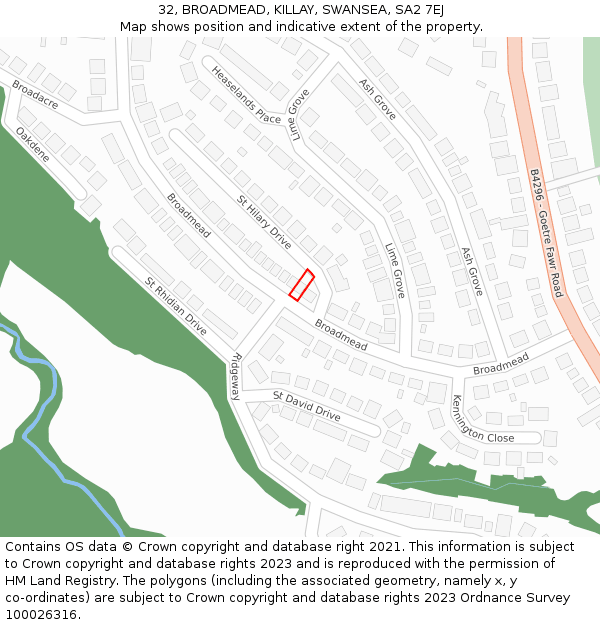 32, BROADMEAD, KILLAY, SWANSEA, SA2 7EJ: Location map and indicative extent of plot