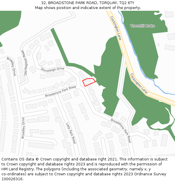 32, BROADSTONE PARK ROAD, TORQUAY, TQ2 6TY: Location map and indicative extent of plot