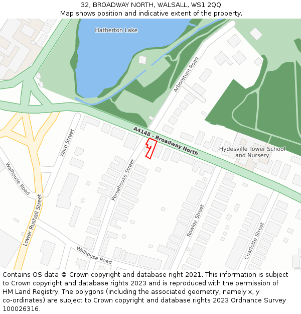 32, BROADWAY NORTH, WALSALL, WS1 2QQ: Location map and indicative extent of plot
