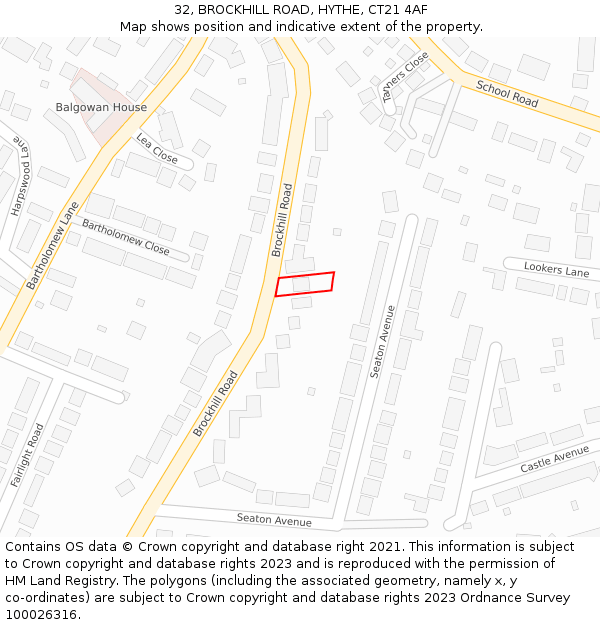 32, BROCKHILL ROAD, HYTHE, CT21 4AF: Location map and indicative extent of plot