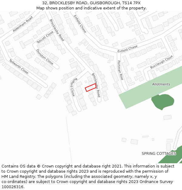 32, BROCKLESBY ROAD, GUISBOROUGH, TS14 7PX: Location map and indicative extent of plot