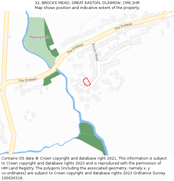 32, BROCKS MEAD, GREAT EASTON, DUNMOW, CM6 2HR: Location map and indicative extent of plot