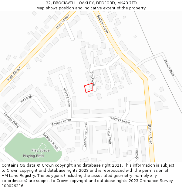 32, BROCKWELL, OAKLEY, BEDFORD, MK43 7TD: Location map and indicative extent of plot