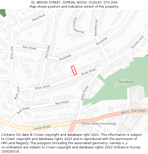 32, BROOK STREET, GORNAL WOOD, DUDLEY, DY3 2NA: Location map and indicative extent of plot