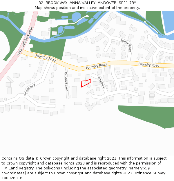 32, BROOK WAY, ANNA VALLEY, ANDOVER, SP11 7RY: Location map and indicative extent of plot