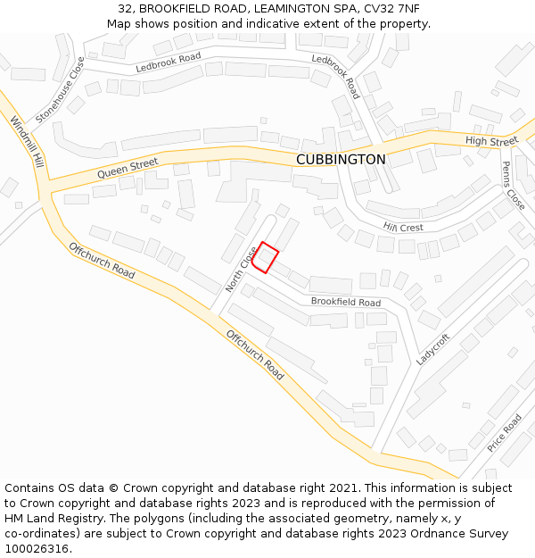 32, BROOKFIELD ROAD, LEAMINGTON SPA, CV32 7NF: Location map and indicative extent of plot
