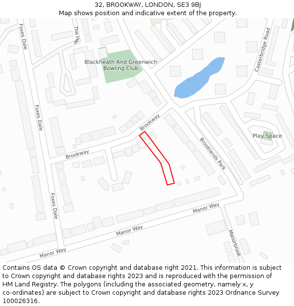 32, BROOKWAY, LONDON, SE3 9BJ: Location map and indicative extent of plot