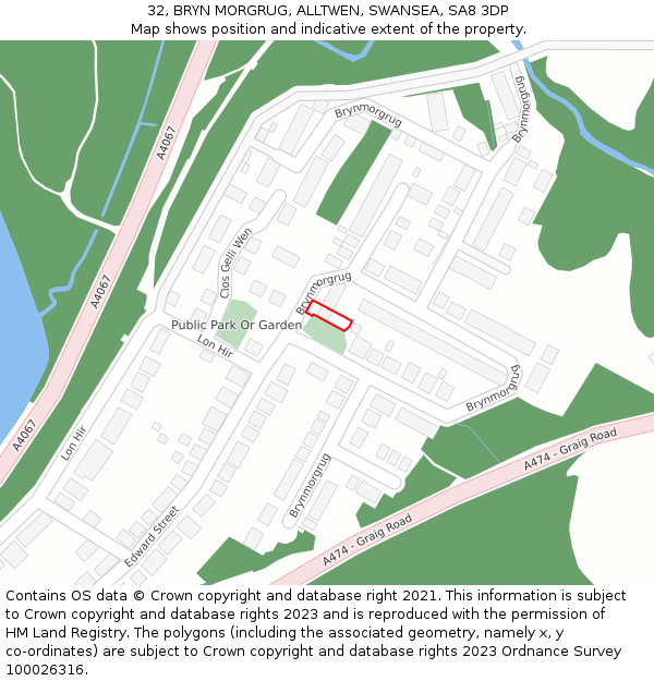 32, BRYN MORGRUG, ALLTWEN, SWANSEA, SA8 3DP: Location map and indicative extent of plot