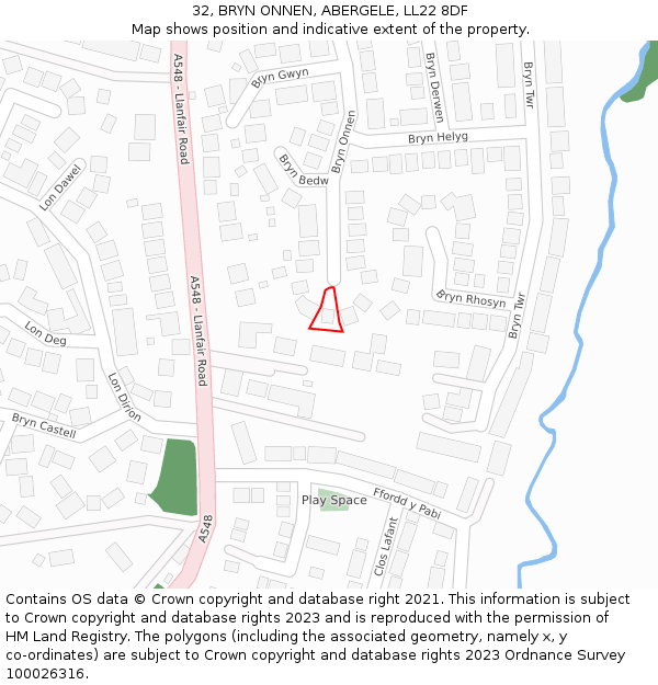 32, BRYN ONNEN, ABERGELE, LL22 8DF: Location map and indicative extent of plot
